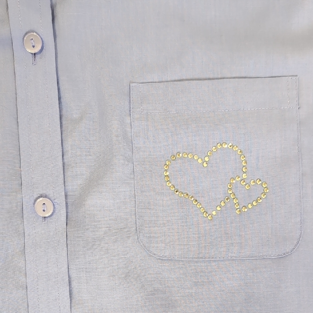 Foxcroft | Periwinkle Blue Heart Pocket Button Down Short Sleeve Size 14 - Picture 4 of 9